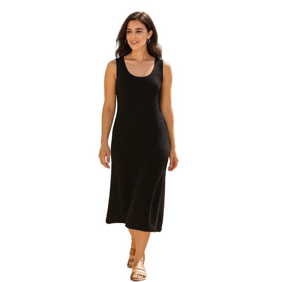 St John Collection Black Knit Midi Dress 14 Sleeveless Classic Elegant Career - Picture 1 of 13